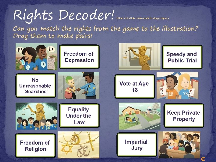Rights Decoder! (Must exit slide show mode to drag shapes) Can you match the
