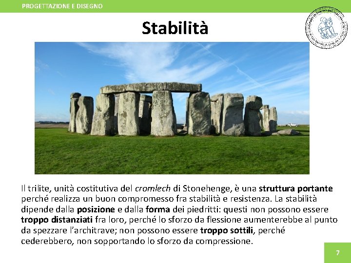 PROGETTAZIONE E DISEGNO Stabilità Il trilite, unità costitutiva del cromlech di Stonehenge, è una