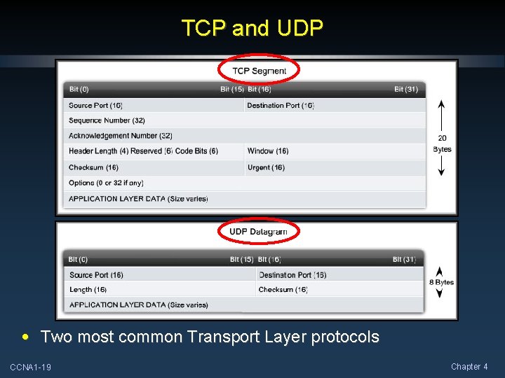 TCP and UDP • Two most common Transport Layer protocols CCNA 1 -19 Chapter