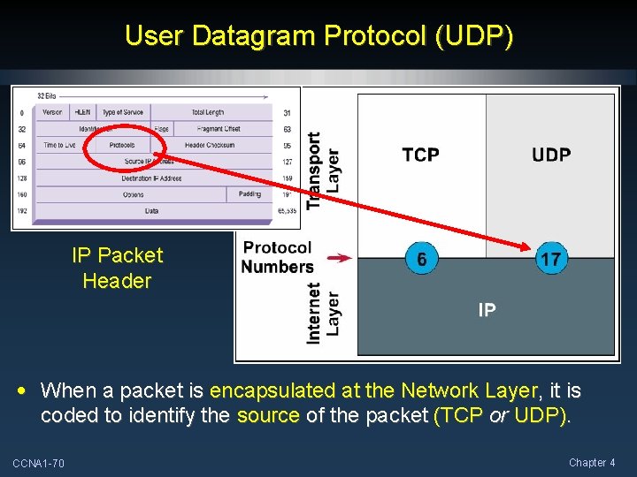 User Datagram Protocol (UDP) IP Packet Header • When a packet is encapsulated at