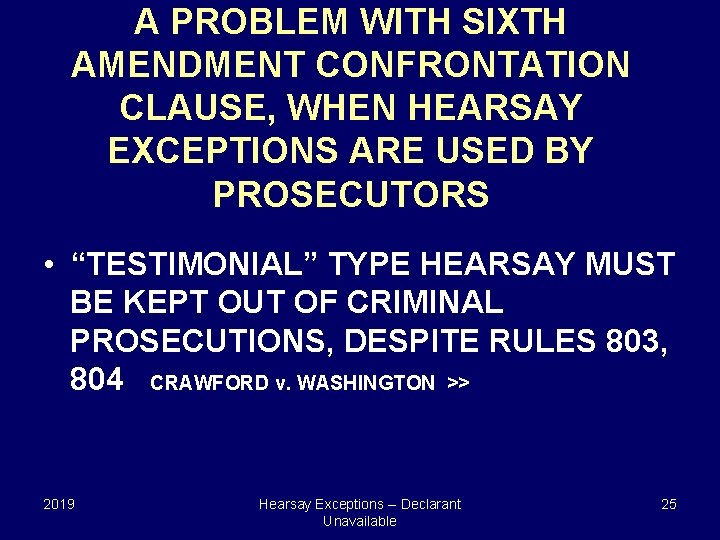 A PROBLEM WITH SIXTH AMENDMENT CONFRONTATION CLAUSE, WHEN HEARSAY EXCEPTIONS ARE USED BY PROSECUTORS