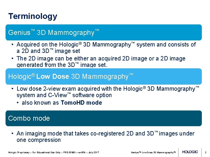 Terminology Genius™ 3 D Mammography™ • Acquired on the Hologic® 3 D Mammography™ system
