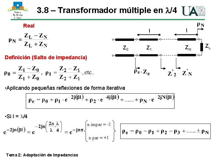 3. 8 – Transformador múltiple en /4 Real Z 0 Definición (Salto de impedancia)