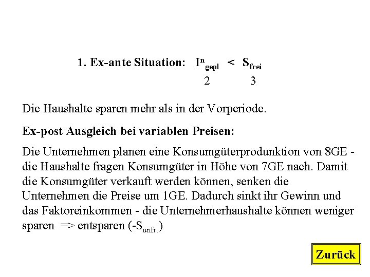 1. Ex-ante Situation: Ingepl < Sfrei 2 3 Die Haushalte sparen mehr als in