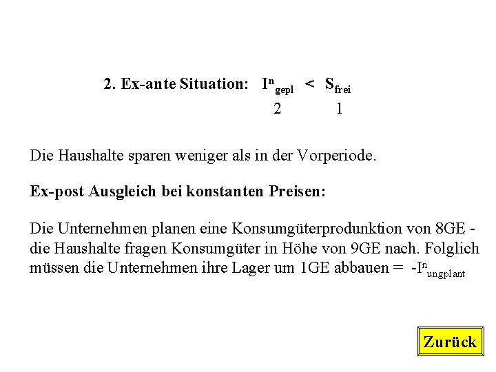 2. Ex-ante Situation: Ingepl < Sfrei 2 1 Die Haushalte sparen weniger als in