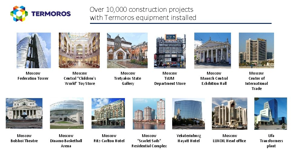 Over 10, 000 construction projects with Termoros equipment installed Moscow Federation Tower Moscow Bolshoi