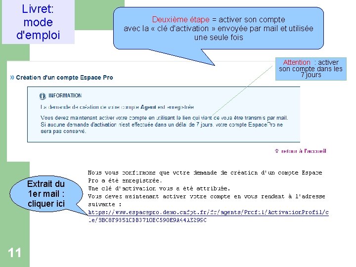 Créer. Livret: un compte mode espace pro d'emploi Deuxième étape = activer son compte