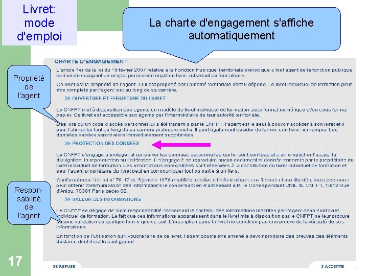 Livret: Ouvrir son livret mode individuel de d'emploi formation Propriété de l'agent Responsabilité de