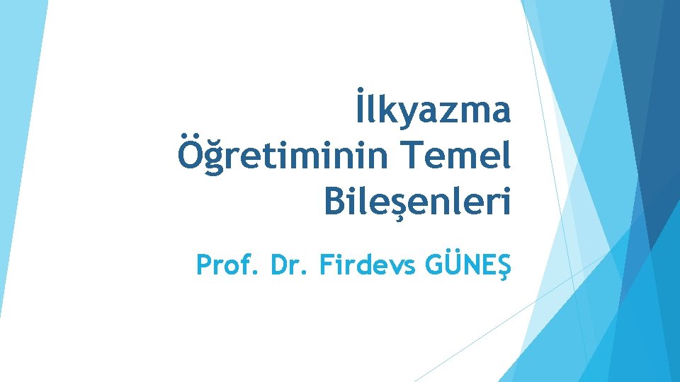 İlkyazma Öğretiminin Temel Bileşenleri Prof. Dr. Firdevs GÜNEŞ 