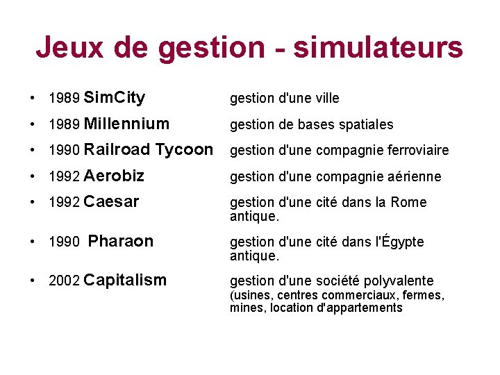 Jeux de gestion - simulateurs • 1989 Sim. City gestion d'une ville • 1989 Jeux de gestion - simulateurs • 1989 Sim. City gestion d'une ville • 1989
