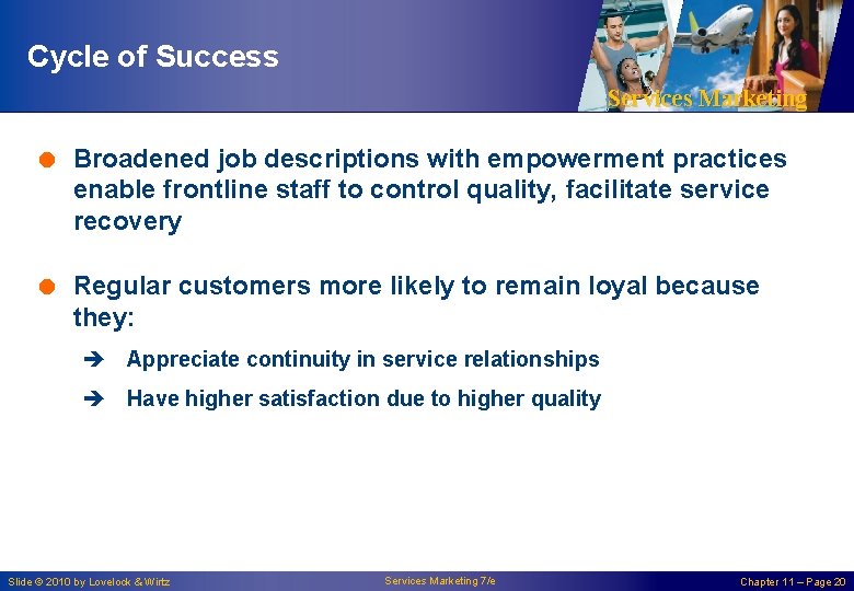 Cycle of Success Services Marketing = Broadened job descriptions with empowerment practices enable frontline