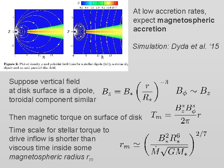 At low accretion rates, expect magnetospheric accretion Simulation: Dyda et al. ‘ 15 Suppose