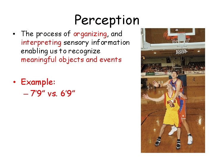 Perception • The process of organizing, and interpreting sensory information enabling us to recognize