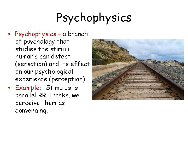 Psychophysics • Psychophysics – a branch of psychology that studies the stimuli human’s can