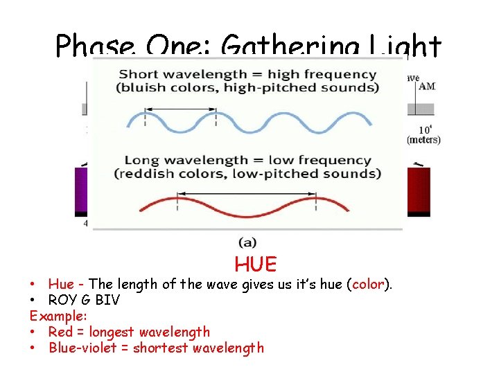 Phase One: Gathering Light HUE • Hue - The length of the wave gives