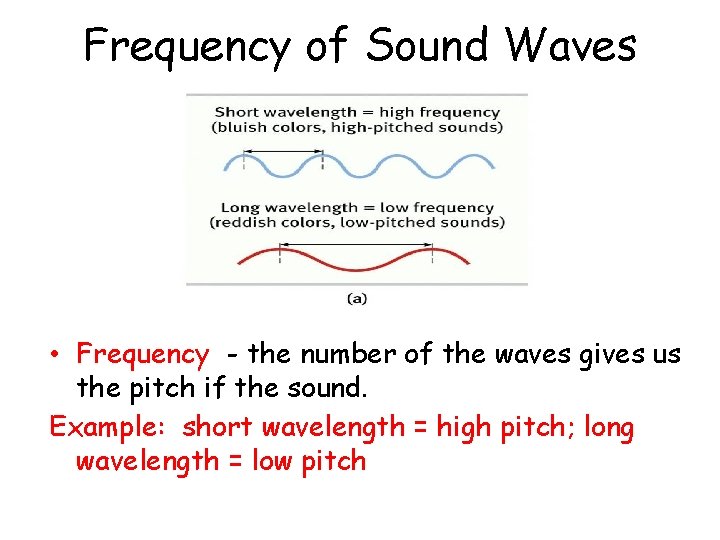 Frequency of Sound Waves • Frequency - the number of the waves gives us