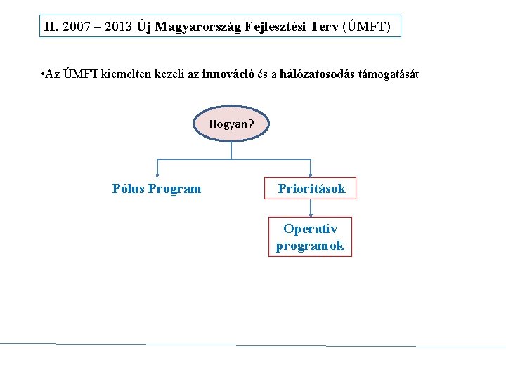 II. 2007 – 2013 Új Magyarország Fejlesztési Terv (ÚMFT) • Az ÚMFT kiemelten kezeli