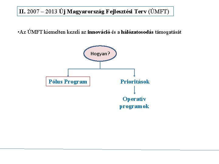 II. 2007 – 2013 Új Magyarország Fejlesztési Terv (ÚMFT) • Az ÚMFT kiemelten kezeli