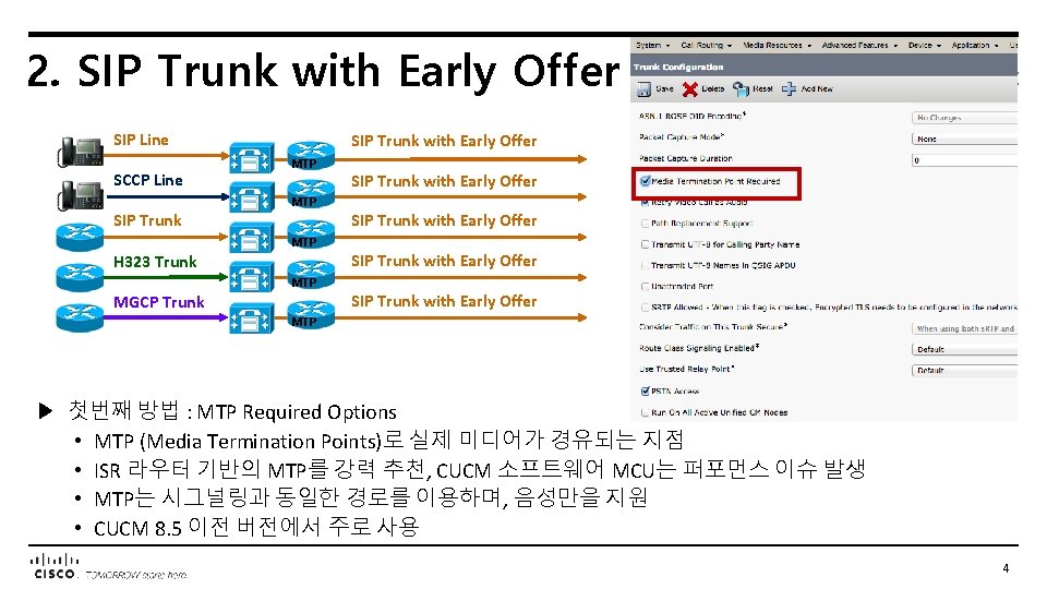 2. SIP Trunk with Early Offer SIP Line SCCP Line SIP Trunk with Early