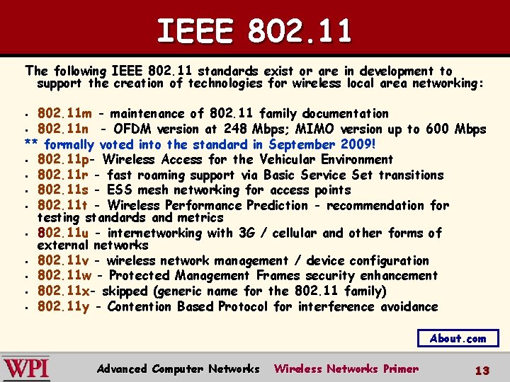 IEEE 802. 11 The following IEEE 802. 11 standards exist or are in development IEEE 802. 11 The following IEEE 802. 11 standards exist or are in development