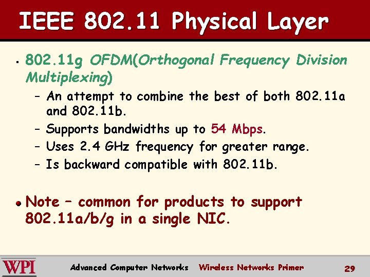 IEEE 802. 11 Physical Layer § 802. 11 g OFDM(Orthogonal Frequency Division Multiplexing) – IEEE 802. 11 Physical Layer § 802. 11 g OFDM(Orthogonal Frequency Division Multiplexing) –