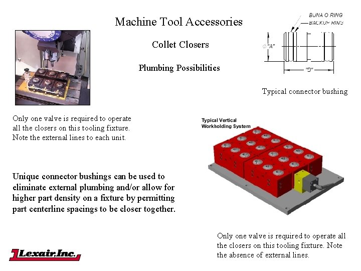 Machine Tool Accessories Collet Closers Plumbing Possibilities Typical connector bushing Only one valve is Machine Tool Accessories Collet Closers Plumbing Possibilities Typical connector bushing Only one valve is