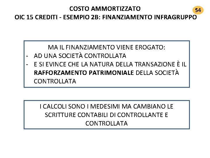 COSTO AMMORTIZZATO 54 OIC 15 CREDITI ‐ ESEMPIO 2 B: FINANZIAMENTO INFRAGRUPPO MA IL COSTO AMMORTIZZATO 54 OIC 15 CREDITI ‐ ESEMPIO 2 B: FINANZIAMENTO INFRAGRUPPO MA IL