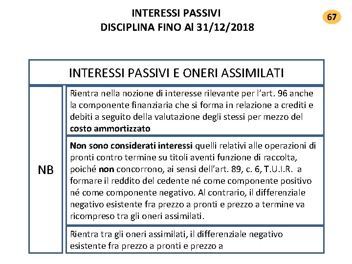 INTERESSI PASSIVI DISCIPLINA FINO Al 31/12/2018 INTERESSI PASSIVI E ONERI ASSIMILATI Rientra nella nozione INTERESSI PASSIVI DISCIPLINA FINO Al 31/12/2018 INTERESSI PASSIVI E ONERI ASSIMILATI Rientra nella nozione