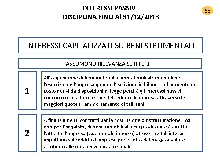 INTERESSI PASSIVI DISCIPLINA FINO Al 31/12/2018 INTERESSI CAPITALIZZATI SU BENI STRUMENTALI ASSUMONO RILEVANZA SE INTERESSI PASSIVI DISCIPLINA FINO Al 31/12/2018 INTERESSI CAPITALIZZATI SU BENI STRUMENTALI ASSUMONO RILEVANZA SE