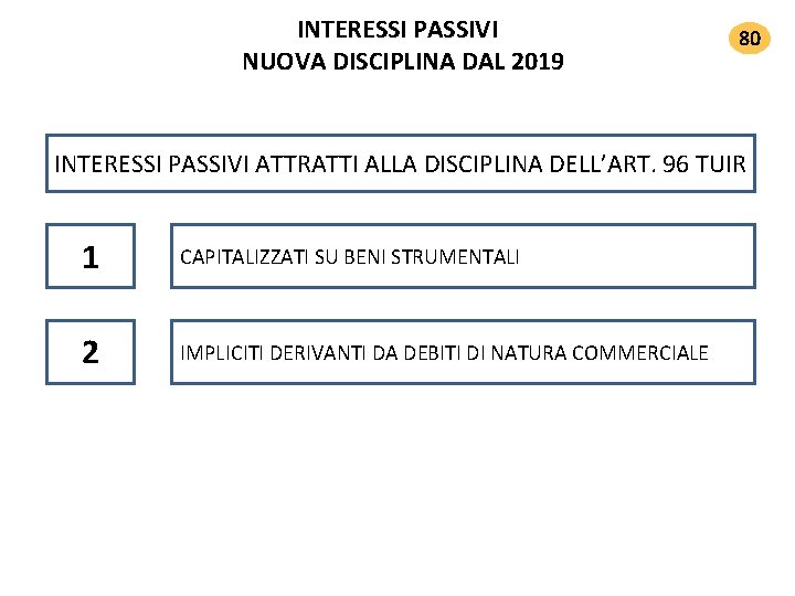 INTERESSI PASSIVI NUOVA DISCIPLINA DAL 2019 80 INTERESSI PASSIVI ATTRATTI ALLA DISCIPLINA DELL’ART. 96 INTERESSI PASSIVI NUOVA DISCIPLINA DAL 2019 80 INTERESSI PASSIVI ATTRATTI ALLA DISCIPLINA DELL’ART. 96