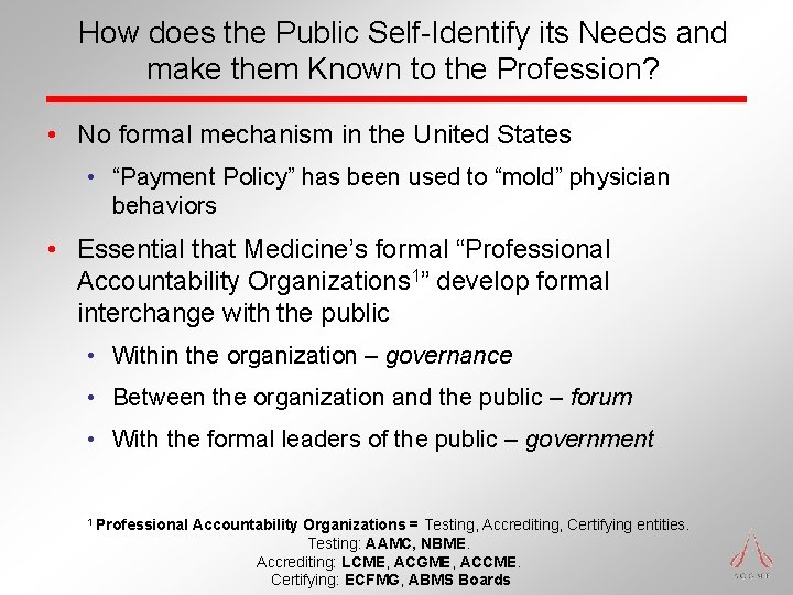 How does the Public Self-Identify its Needs and make them Known to the Profession? How does the Public Self-Identify its Needs and make them Known to the Profession?
