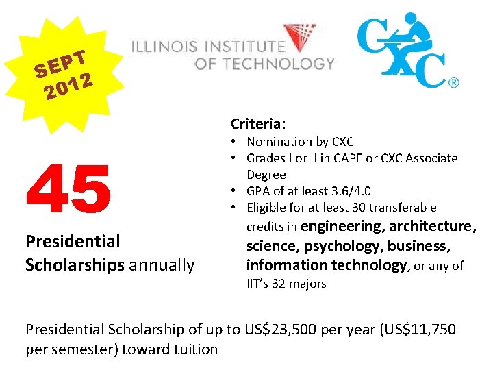 T P E S 2 1 0 2 Criteria: 45 Presidential Scholarships annually •