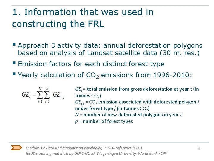 1. Information that was used in constructing the FRL § Approach 3 activity data: