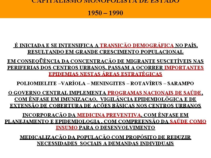 CAPITALISMO MONOPOLISTA DE ESTADO 1950 – 1990 É INICIADA E SE INTENSIFICA A TRANSIÇÃO