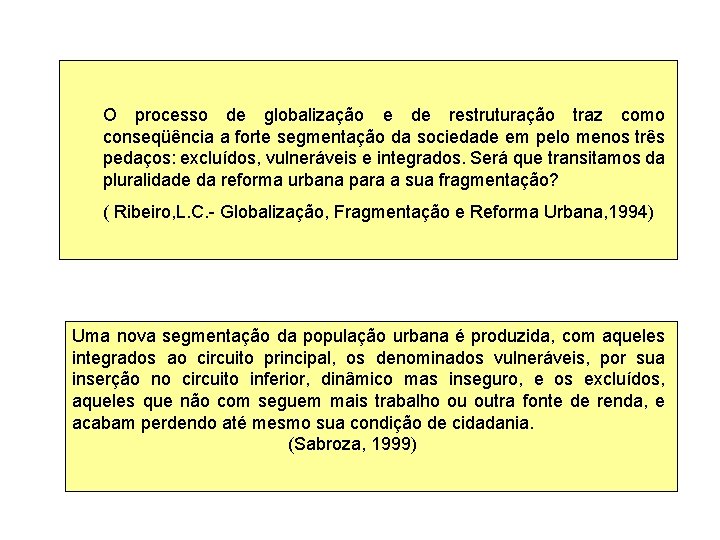 O processo de globalização e de restruturação traz como conseqüência a forte segmentação da