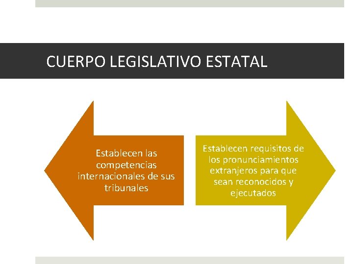 CUERPO LEGISLATIVO ESTATAL Establecen las competencias internacionales de sus tribunales Establecen requisitos de los