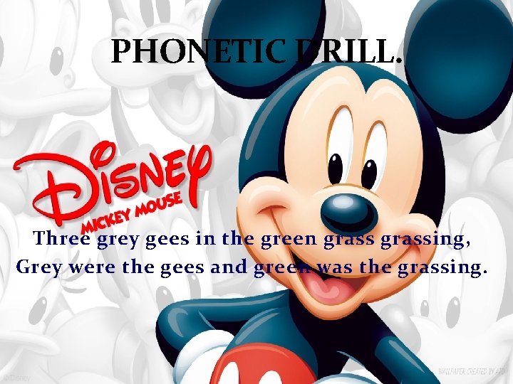 PHONETIC DRILL. Three grey gees in the green grassing, Grey were the gees and