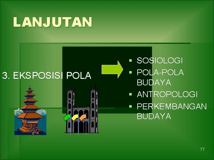 LANJUTAN 3. EKSPOSISI POLA § SOSIOLOGI § POLA-POLA BUDAYA § ANTROPOLOGI § PERKEMBANGAN BUDAYA