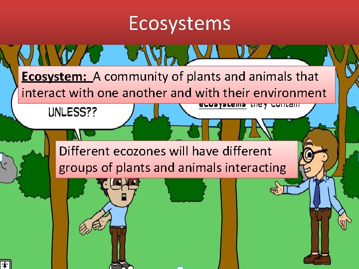 Ecosystems Ecosystem: A community of plants and animals that interact with one another and