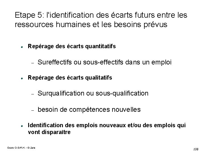 Etape 5: l'identification des écarts futurs entre les ressources humaines et les besoins prévus