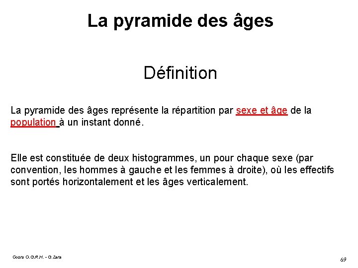 La pyramide des âges Définition La pyramide des âges représente la répartition par sexe