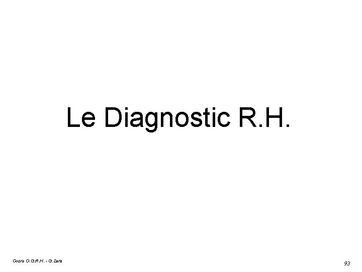 Le Diagnostic R. H. Cours O. G. R. H. - G. Zara 93 