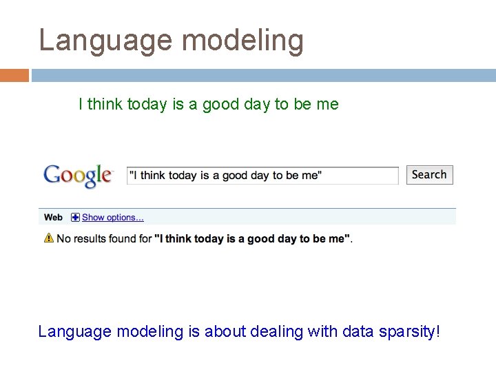 Language modeling I think today is a good day to be me Language modeling
