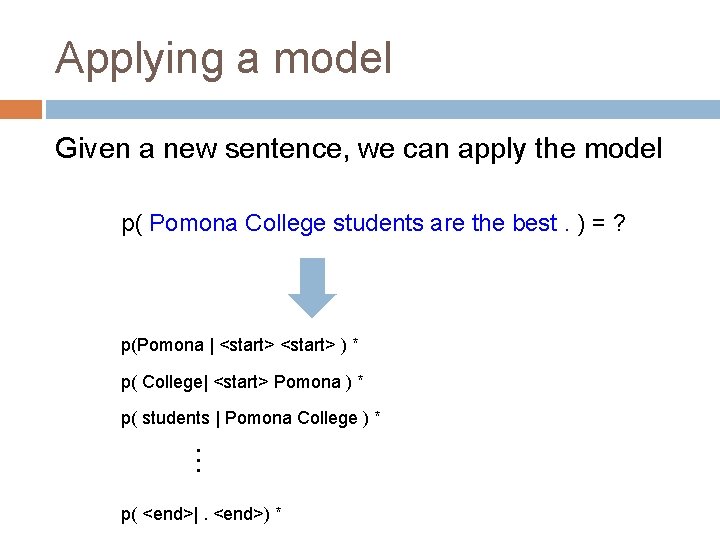 Applying a model Given a new sentence, we can apply the model p( Pomona