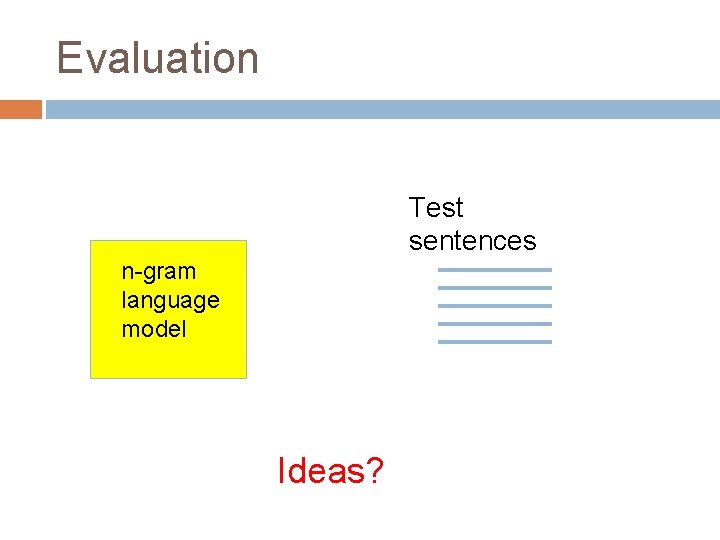 Evaluation Test sentences n-gram language model Ideas? 