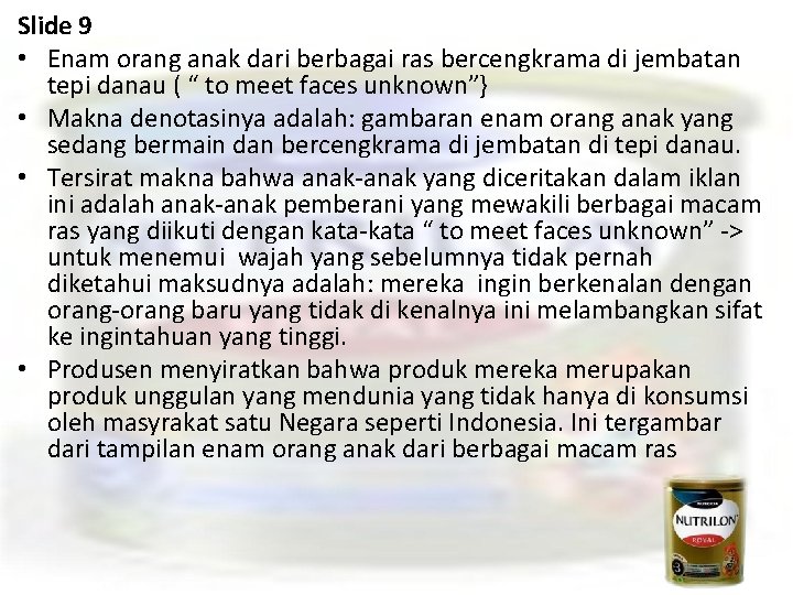 Slide 9 • Enam orang anak dari berbagai ras bercengkrama di jembatan tepi danau