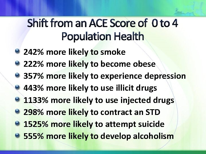 Shift from an ACE Score of 0 to 4 Population Health 242% more likely