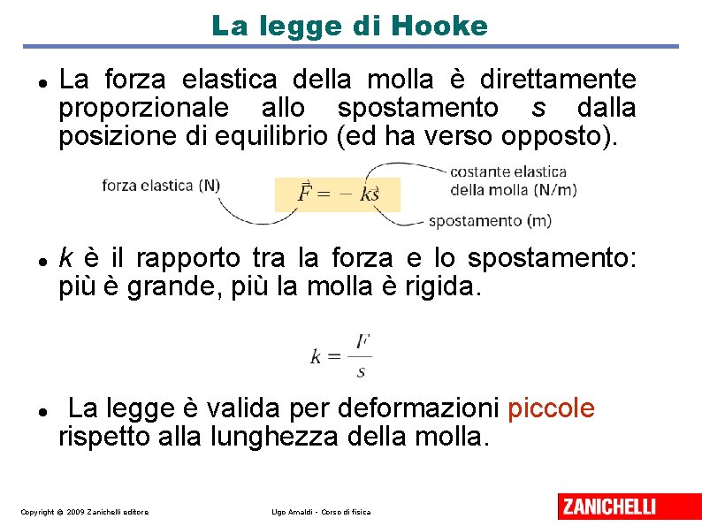 La legge di Hooke La forza elastica della molla è direttamente proporzionale allo spostamento