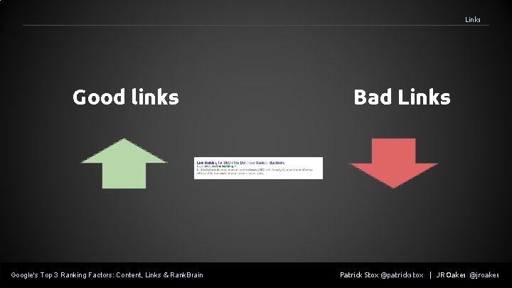 Links Good links Google's Top 3 Ranking Factors: Content, Links & Rank. Brain Bad