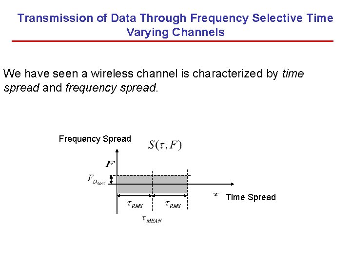 Transmission of Data Through Frequency Selective Time Varying Channels We have seen a wireless